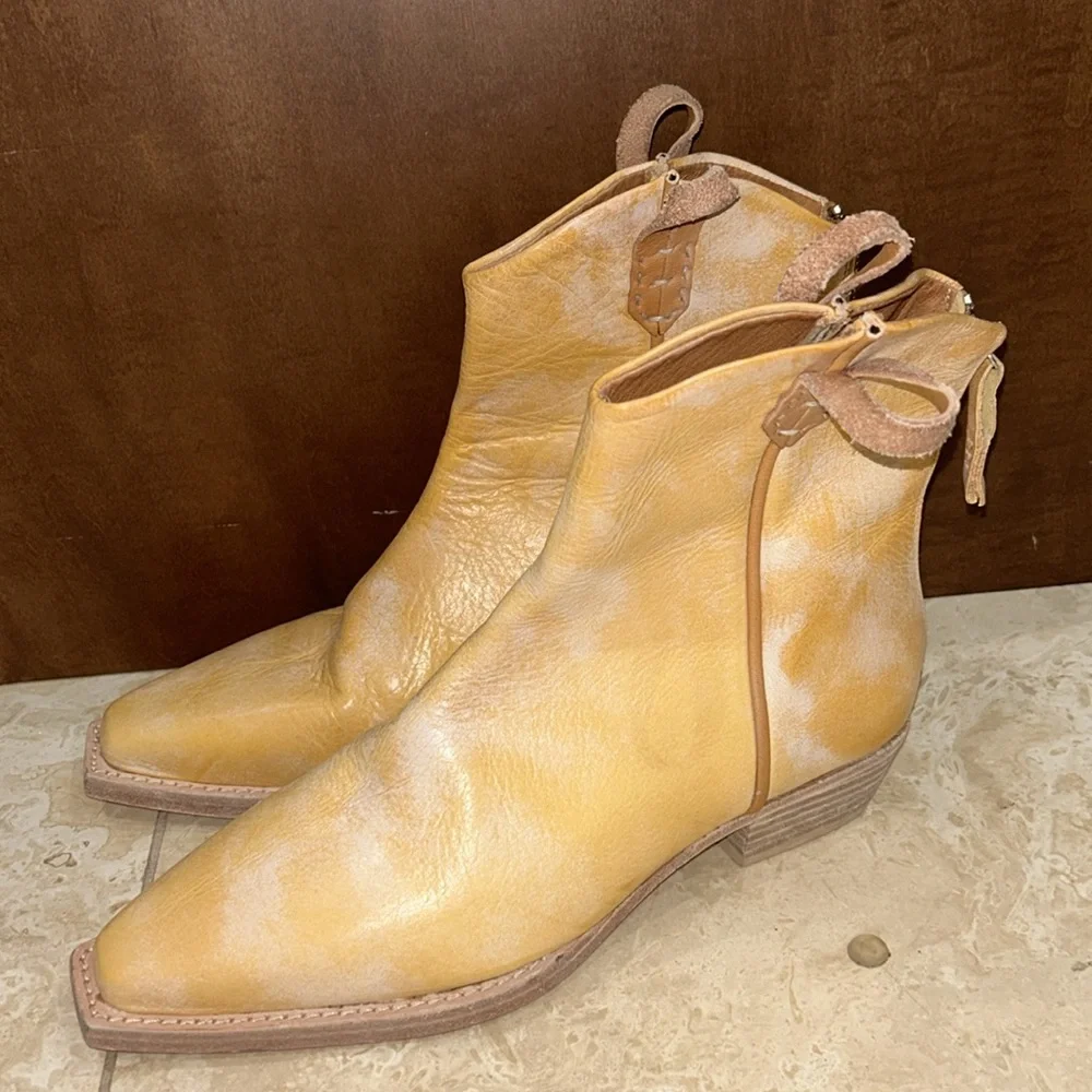 Free People Tan Leather Western Ankle Boots
